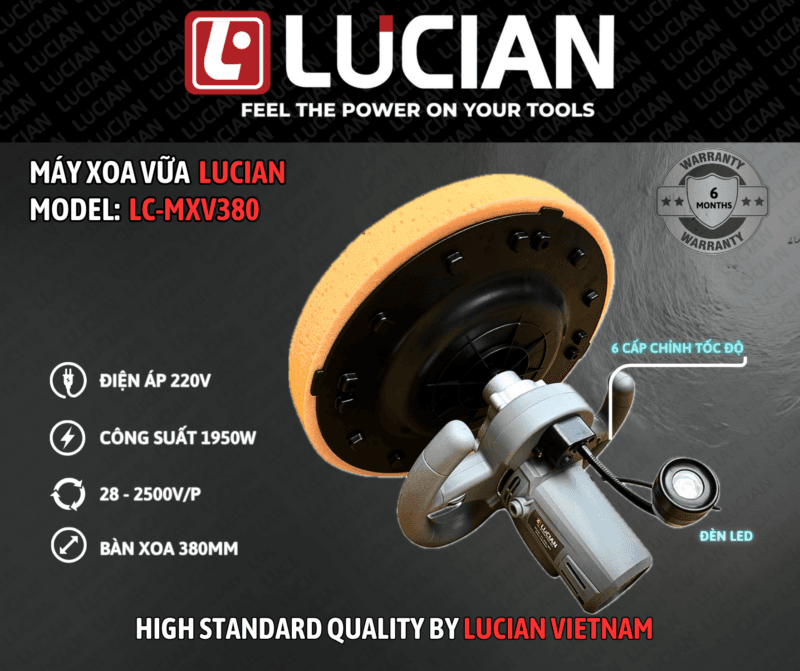 MÁY XOA VỮA CẦM TAY ĐÈN LED LUCIAN LC-MXV380